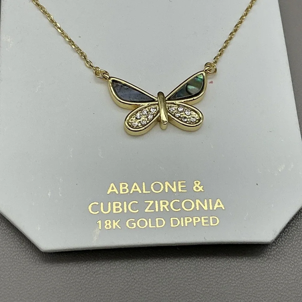 Amanda Blu Necklace Gold Tone Abalone Cubic Zirconia Butterfly‎ Pendant 18